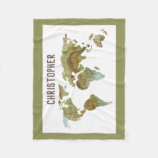 Wereldkaart Waterverf bossen Fleece Deken (Voorkant)