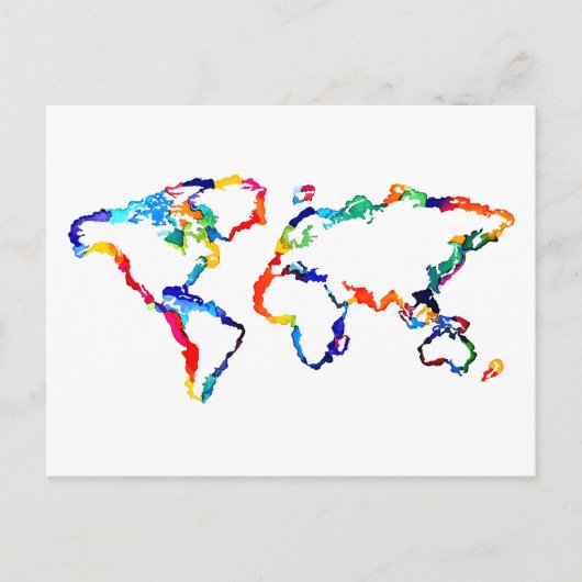 Wereldkaart waterverf briefkaart (Voorkant)