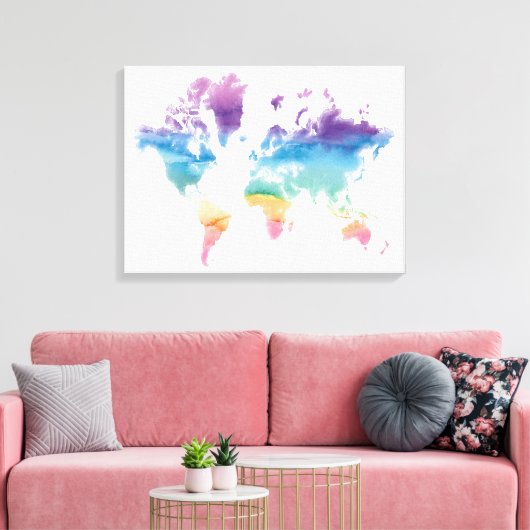Wereldkaart waterverf canvas afdruk (Insitu (Woonkamer))