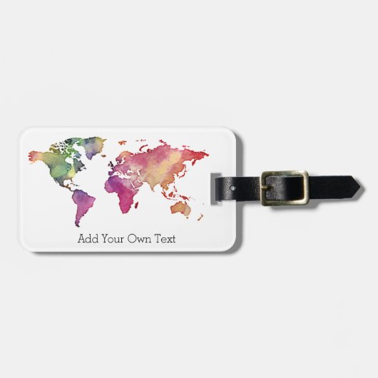Wereldkaart waterverf Eigen tekst toevoegen Aangep Bagagelabel (Voorkant horizontaal)