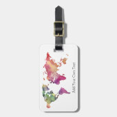 Wereldkaart waterverf Eigen tekst toevoegen Aangep Bagagelabel (Voorkant verticaal)