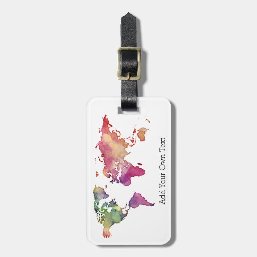 Wereldkaart waterverf Eigen tekst toevoegen Aangep Bagagelabel (Voorkant verticaal)