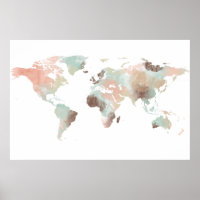 Wereldkaart Waterverf Grunge Art Travel