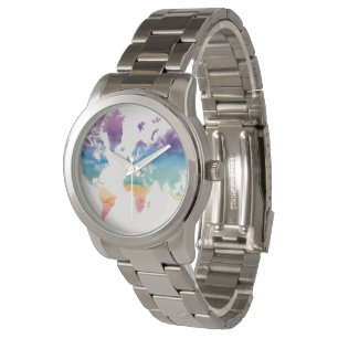 Wereldkaart waterverf horloge