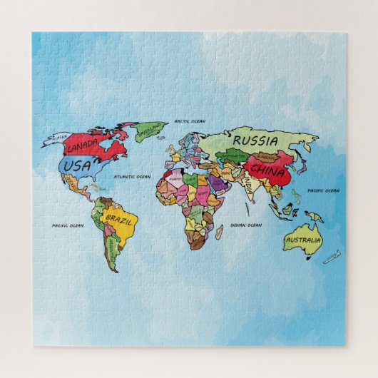 Wereldkaart waterverf kunstwerk puzzel (Verticaal)
