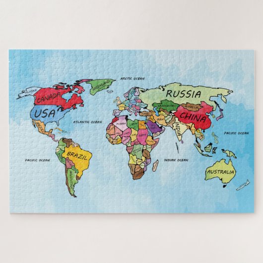Wereldkaart waterverf kunstwerk puzzel (Horizontaal)