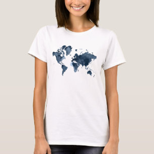 wereldkaart Waterverf marine T-shirt