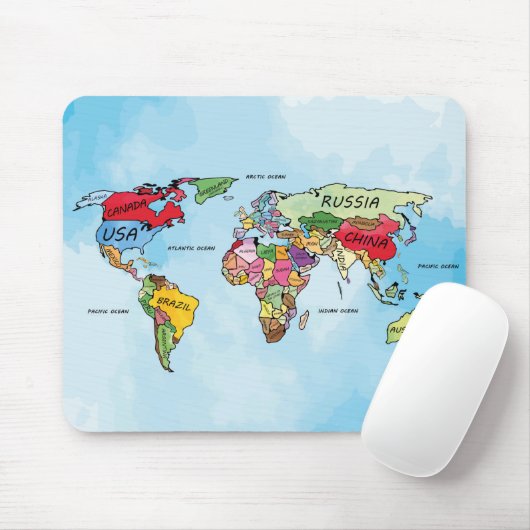 Wereldkaart waterverf muismat (Met muis)