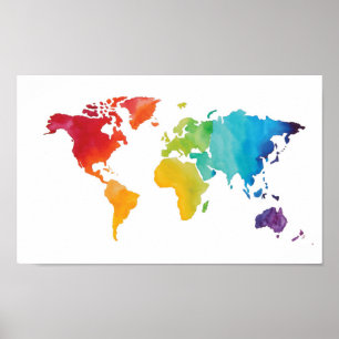 Wereldkaart waterverf - Oorspronkelijke Waterverf  Poster
