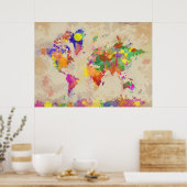Wereldkaart waterverf op oud Canvas Poster (Keuken)