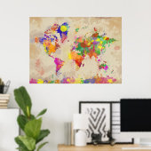 Wereldkaart waterverf op oud Canvas Poster (Thuiskantoor)