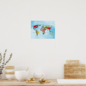 Wereldkaart waterverf poster (Keuken)