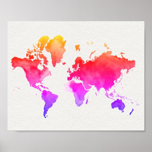 Wereldkaart Waterverf Regenboog Poster (Voorkant)