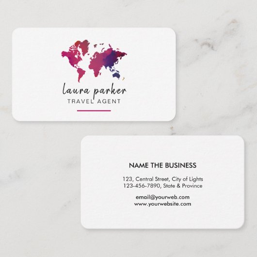 wereldkaart Waterverf Reisagent Clean Elegant Visitekaartje (Voorkant / Achterkant)
