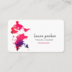 Wereldkaart Waterverf Reisagent Clean Elegant Visitekaartje
