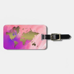Wereldkaart Waterverf Roze Elegant Schone vintage Bagagelabel