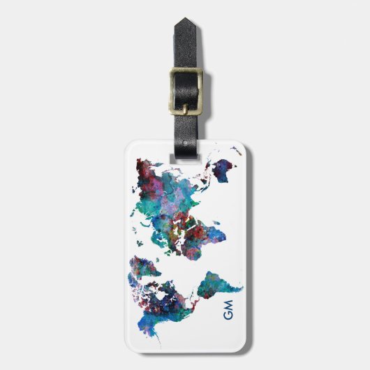 Wereldkaart Waterverf schilderen Aangepast monogra Bagagelabel (Voorkant verticaal)