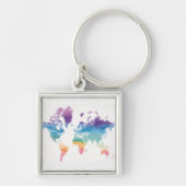 Wereldkaart waterverf sleutelhanger (Voorkant)