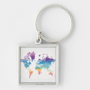 Wereldkaart waterverf sleutelhanger