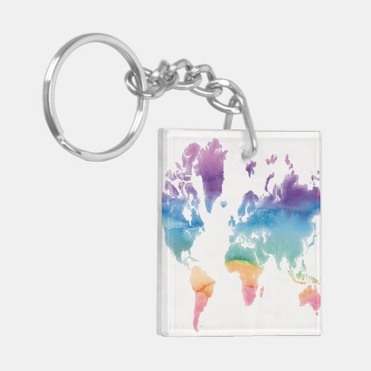 Wereldkaart waterverf sleutelhanger (Voorkant Links)
