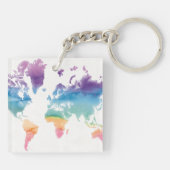 Wereldkaart waterverf sleutelhanger (Achterkant)