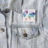 Wereldkaart waterverf vierkante button 5,1 cm (In situ)