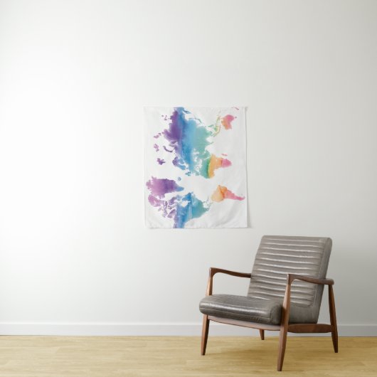 Wereldkaart waterverf wandkleed (In situ)