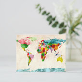 Wereldkaart Waterverven Briefkaart (Staand voorkant)