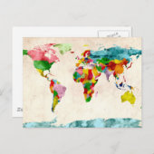 Wereldkaart Waterverven Briefkaart (Voorkant / Achterkant)