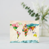 Wereldkaart Waterverven Briefkaart (Staand voorkant)