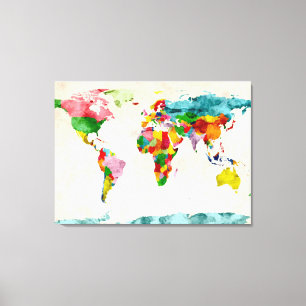 wereldkaart Waterverven Canvas Afdruk