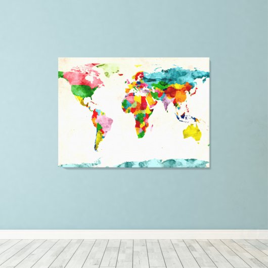 Wereldkaart Waterverven Canvas Afdruk (Insitu (Houten vloer))