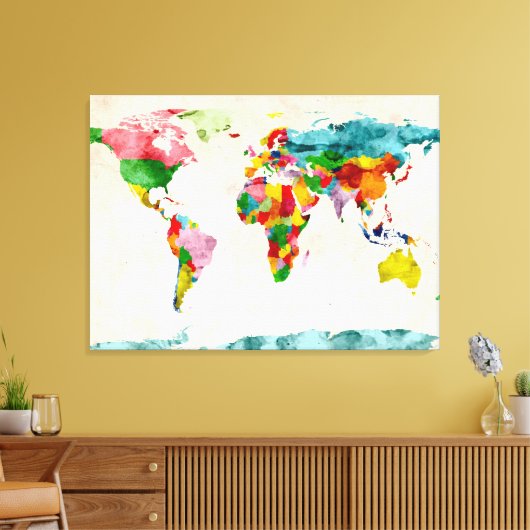 Wereldkaart Waterverven Canvas Afdruk (Insitu (Woonkamer))