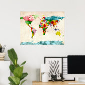 Wereldkaart Waterverven Poster (Thuiskantoor)
