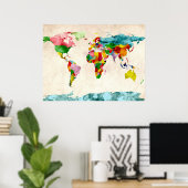 Wereldkaart Waterverven Poster (Thuiskantoor)