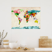 Wereldkaart Waterverven Poster (Keuken)