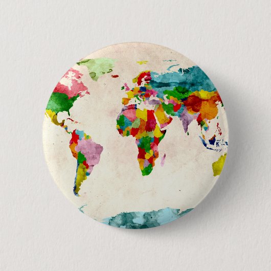 Wereldkaart Waterverven Ronde Button 5,7 Cm (Voorkant)