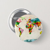Wereldkaart Waterverven Ronde Button 5,7 Cm (Voorkant /achterkant)