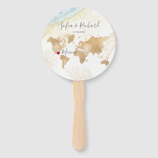 Wereldkaart Wedding Destination Passport Mexico Handwaaier (Voorkant)