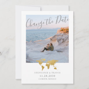 Wereldkaart Wedding Postponement Gold Foto Aankondiging