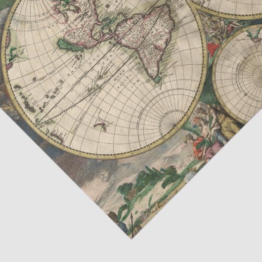 Wereldkaart weefselpapier 1689 Tissuepapier (Detail)