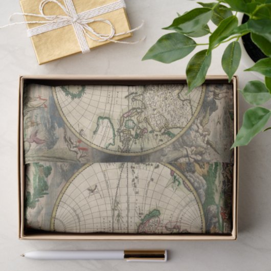Wereldkaart weefselpapier 1689 Tissuepapier (Geschenk)