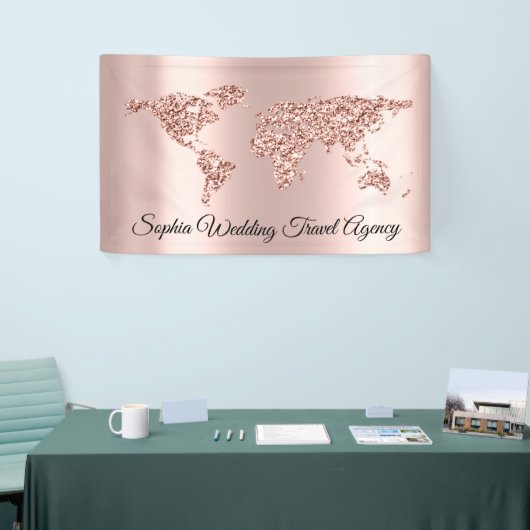 Wereldkaart Wereldbol Aarde Roos Spandoek (Beurs)