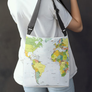 Wereldkaart Wereldbol Landatlas Crossbody Tas