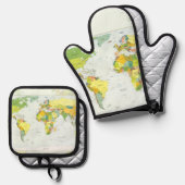 Wereldkaart Wereldbol Landatlas Ovenwant & Pannenlap Set (Voorkant / Achterkant)