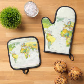 Wereldkaart Wereldbol Landatlas Ovenwant & Pannenlap Set (Top down)