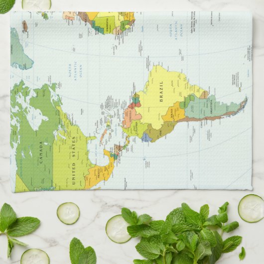 Wereldkaart Wereldbol Landatlas Theedoek (Gevouwen)