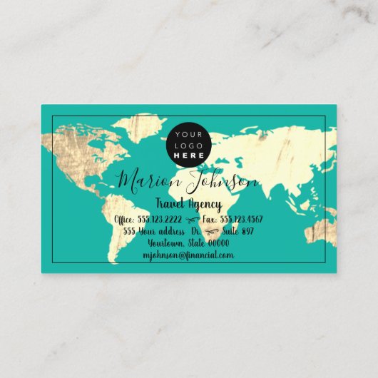 Wereldkaart Wereldbol Map Reisbureau Gold Blauwgro Visitekaartje (Achterkant)