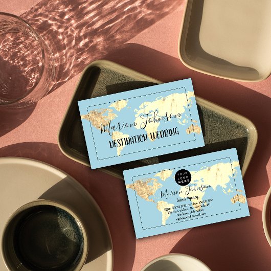 Wereldkaart Wereldbol Map Reisbureau Gold Blue Visitekaartje