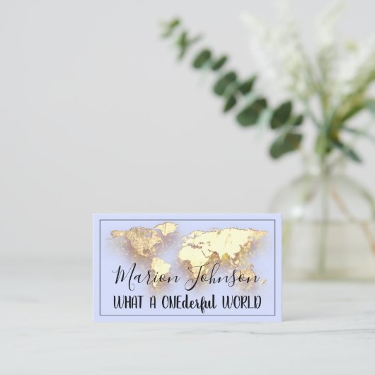 Wereldkaart Wereldbol Map Reisbureau Gold Logo Blu Visitekaartje (Staand voorkant)